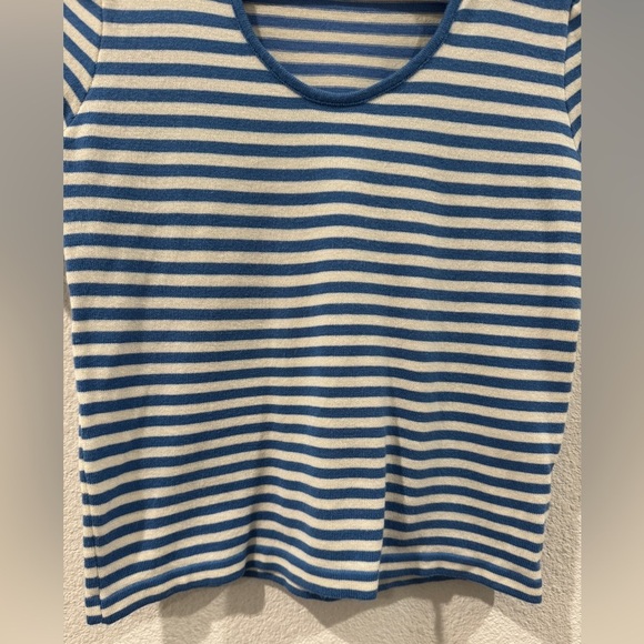 Oak + Fort Knit Blue White Striped Cropped Collared Short Sleeve Tee Size Small - Picture 6 of 14